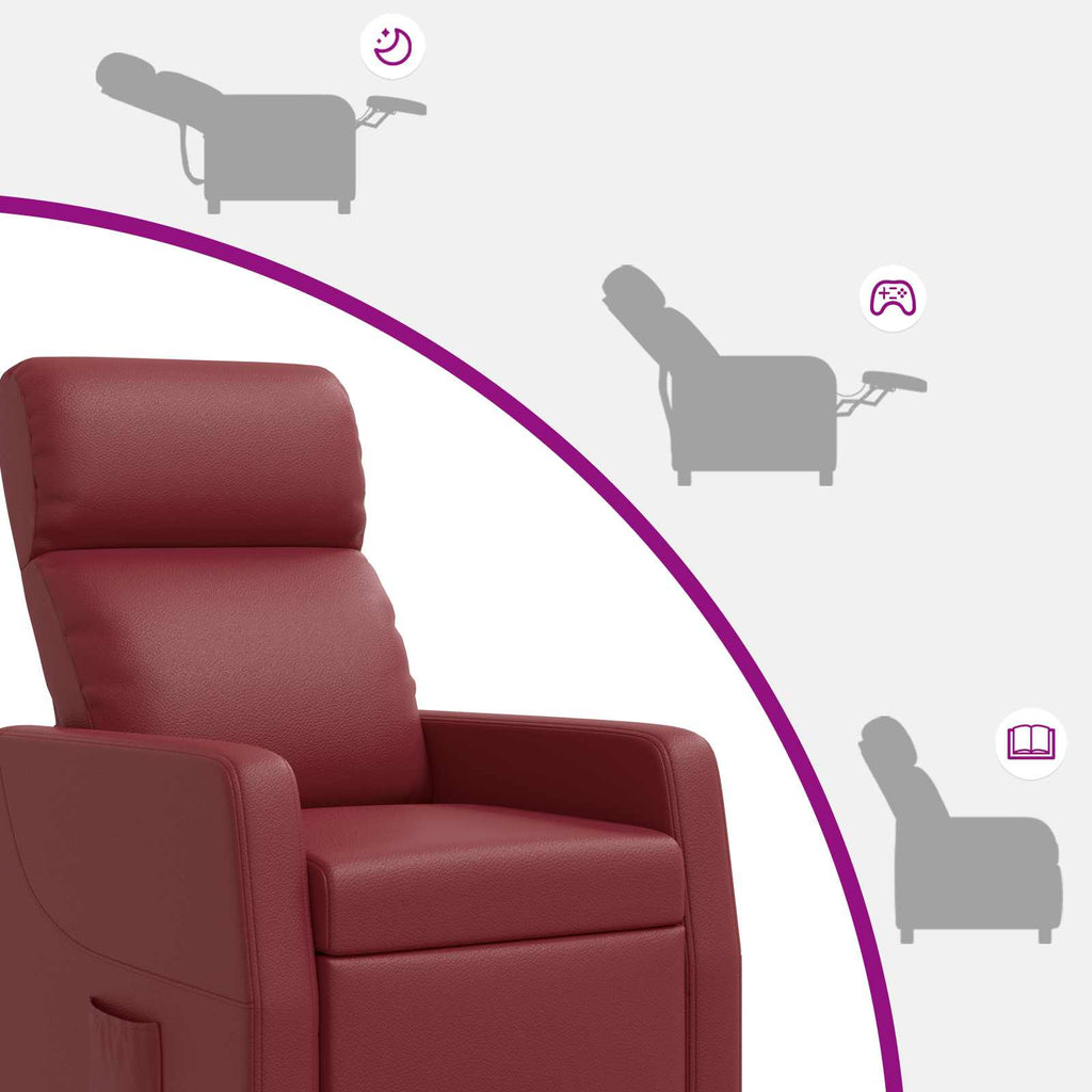 vidaXL Fotel recliner Czerwone wino Ekoskóra