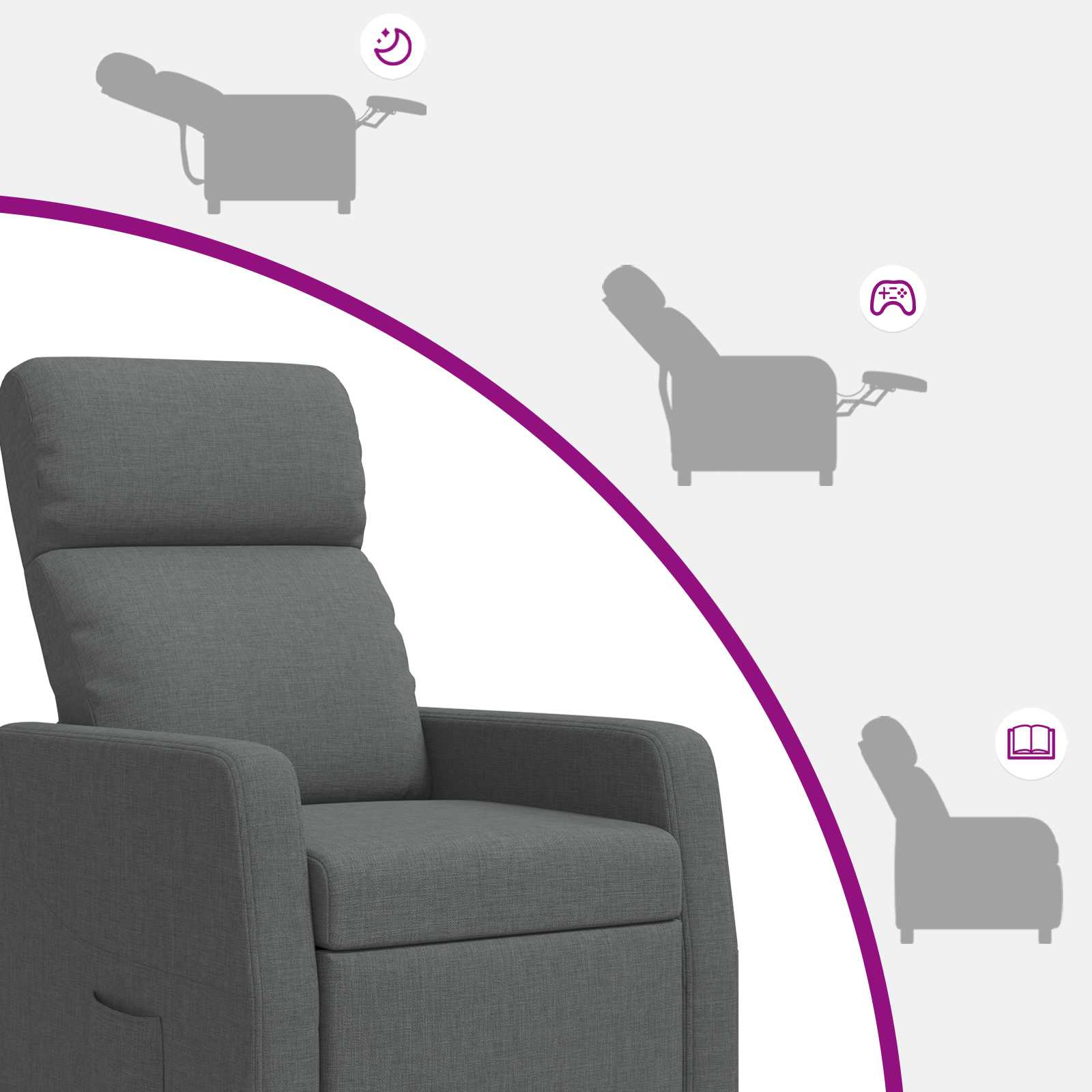 vidaXL Fotel recliner ciemnoszary tkanina