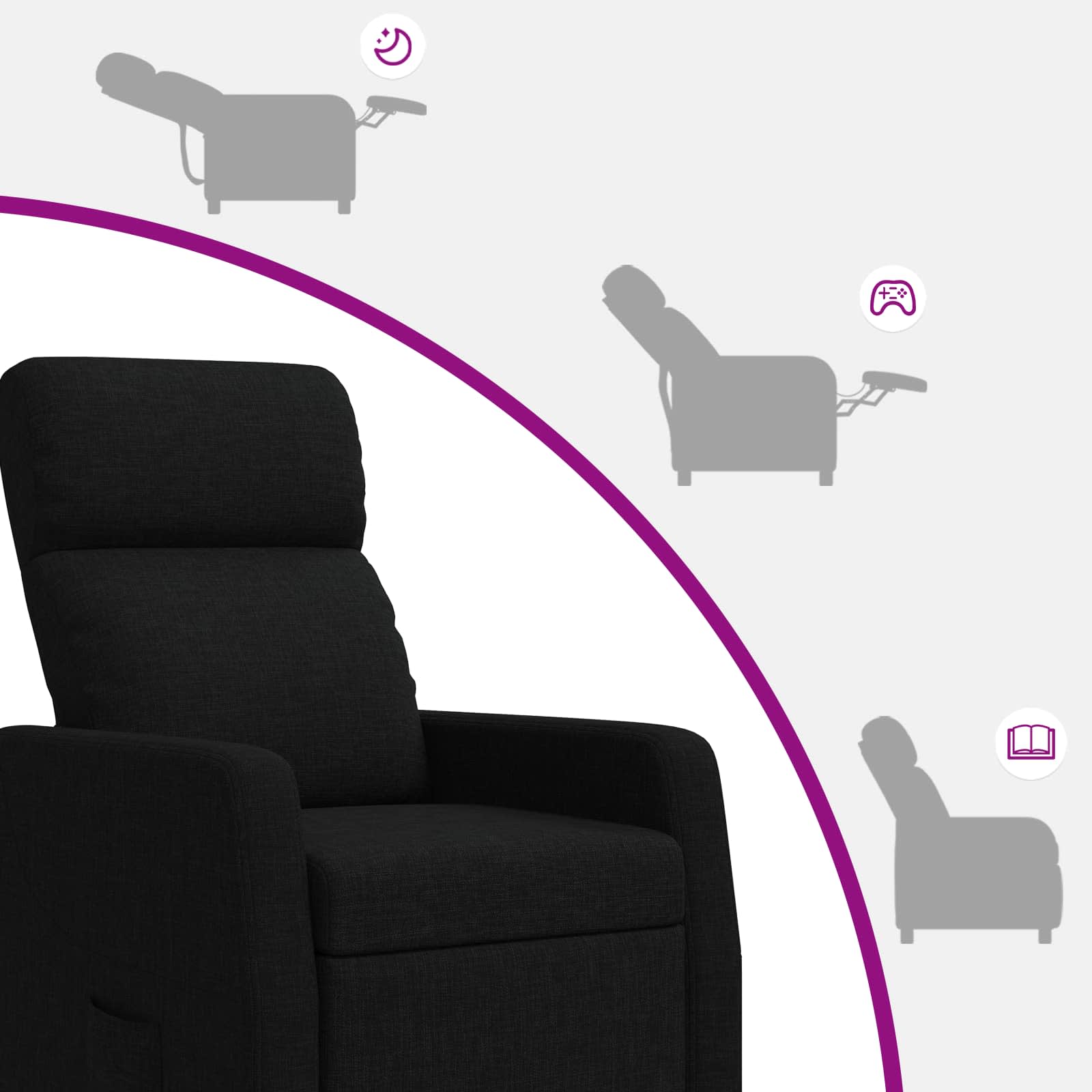 vidaXL Fotel recliner Czarny tkanina