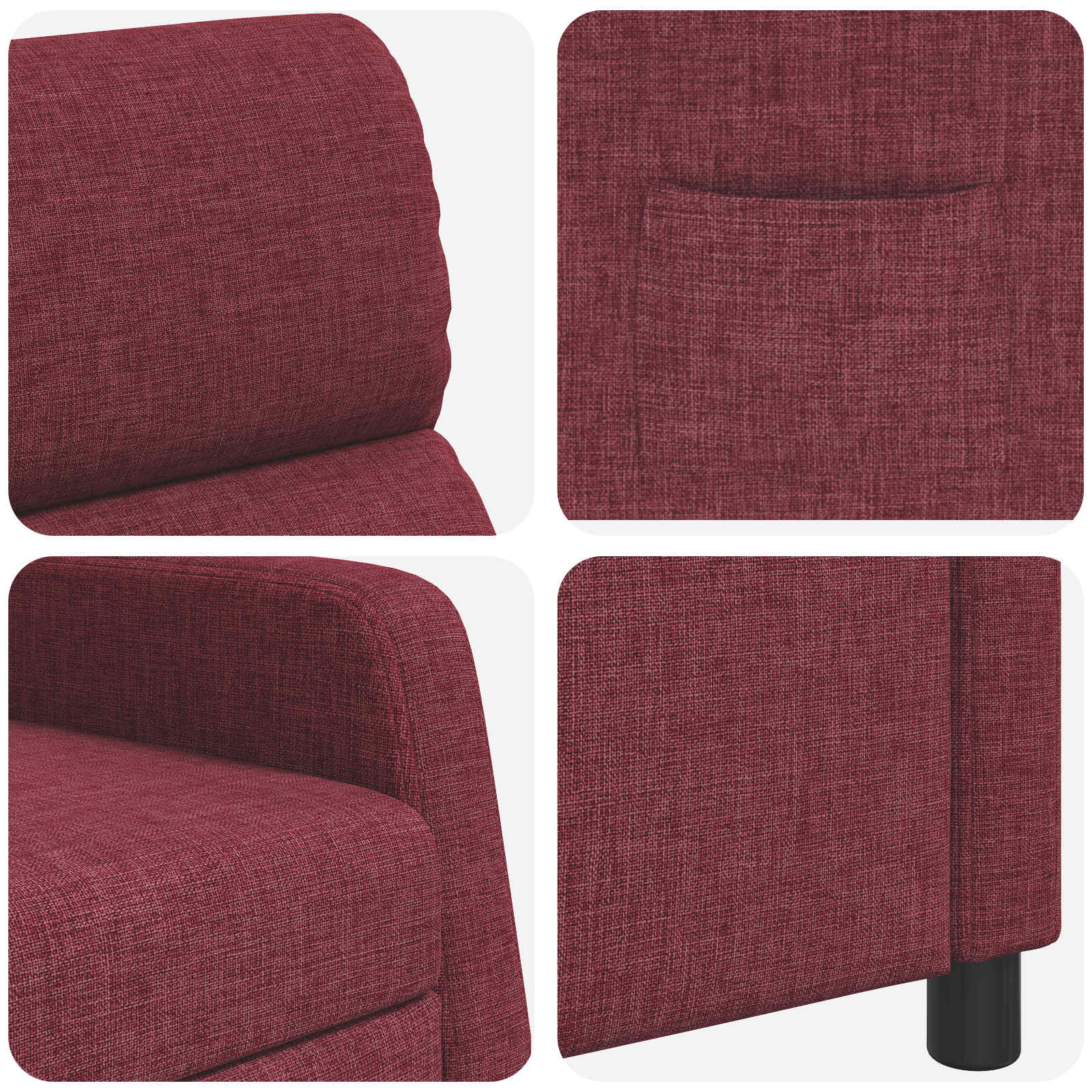 vidaXL Fotel recliner Czerwone wino tkanina