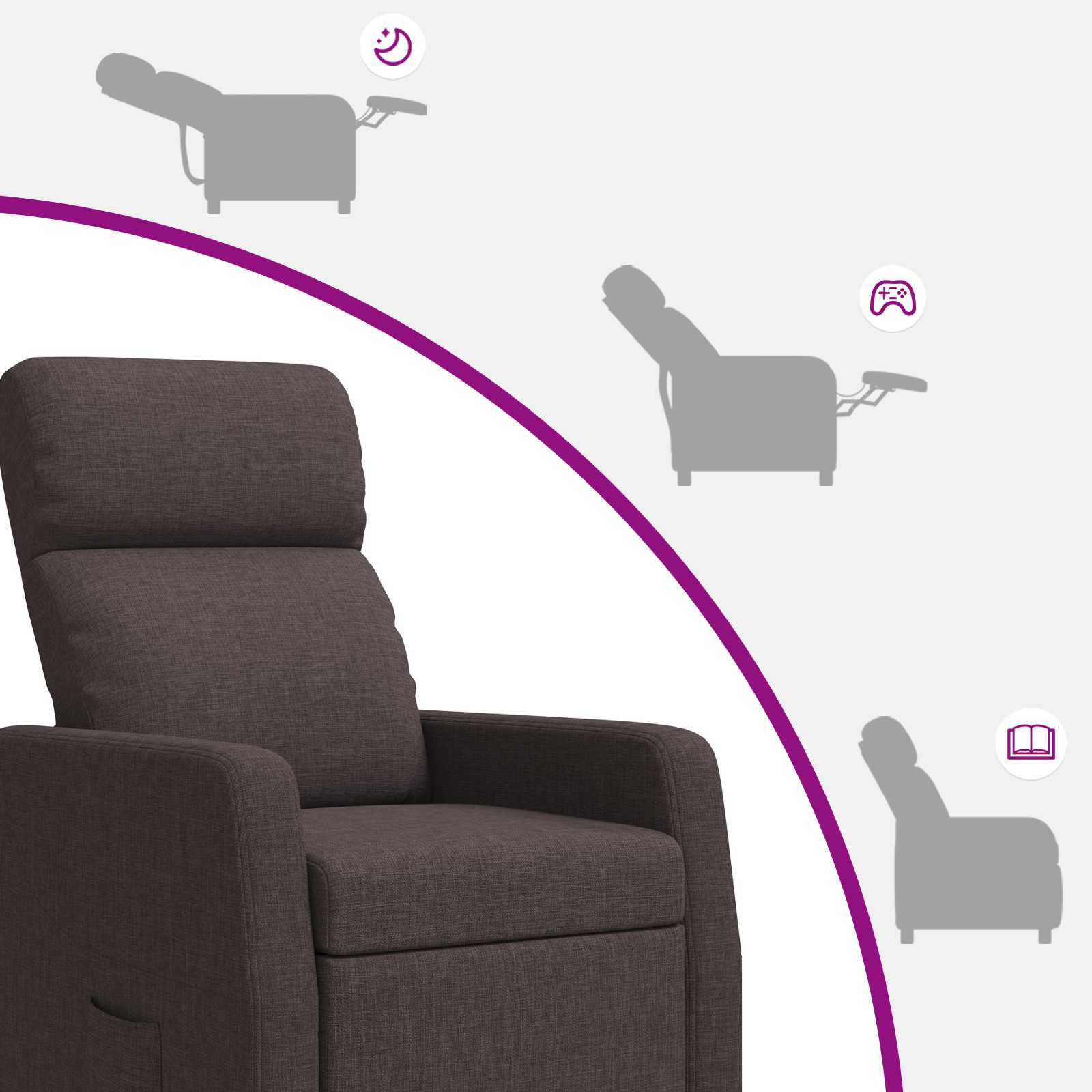 vidaXL Fotel recliner Ciemny brąz tkanina