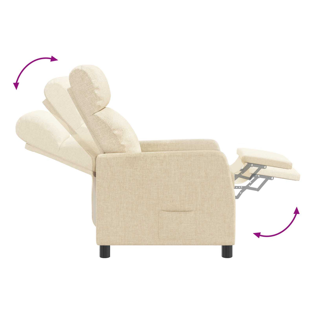 vidaXL Fotel recliner kremowy tkanina