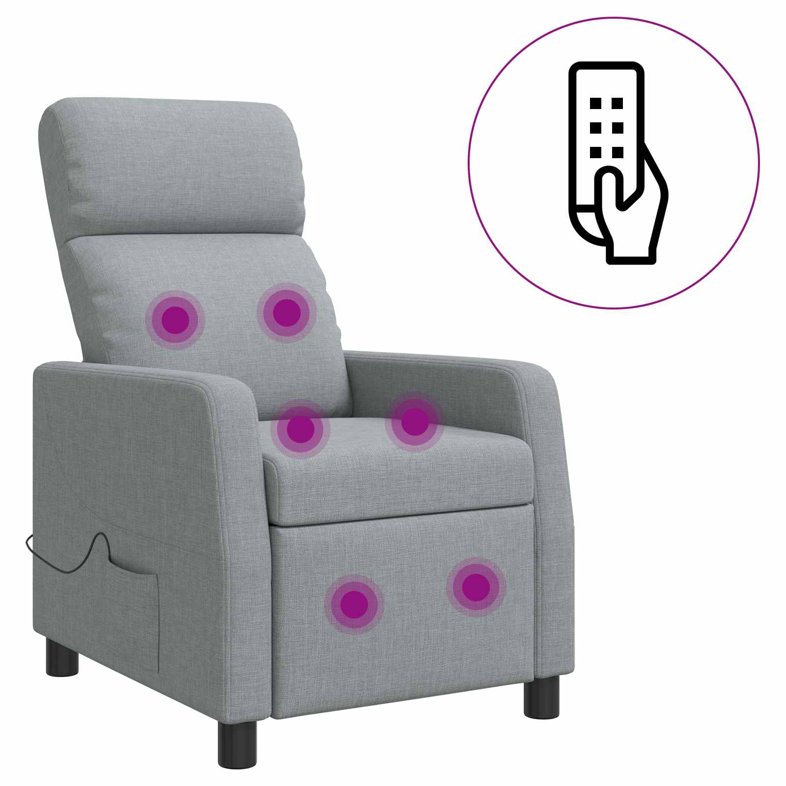 vidaXL Fotel masujący jasnoszary tkanina