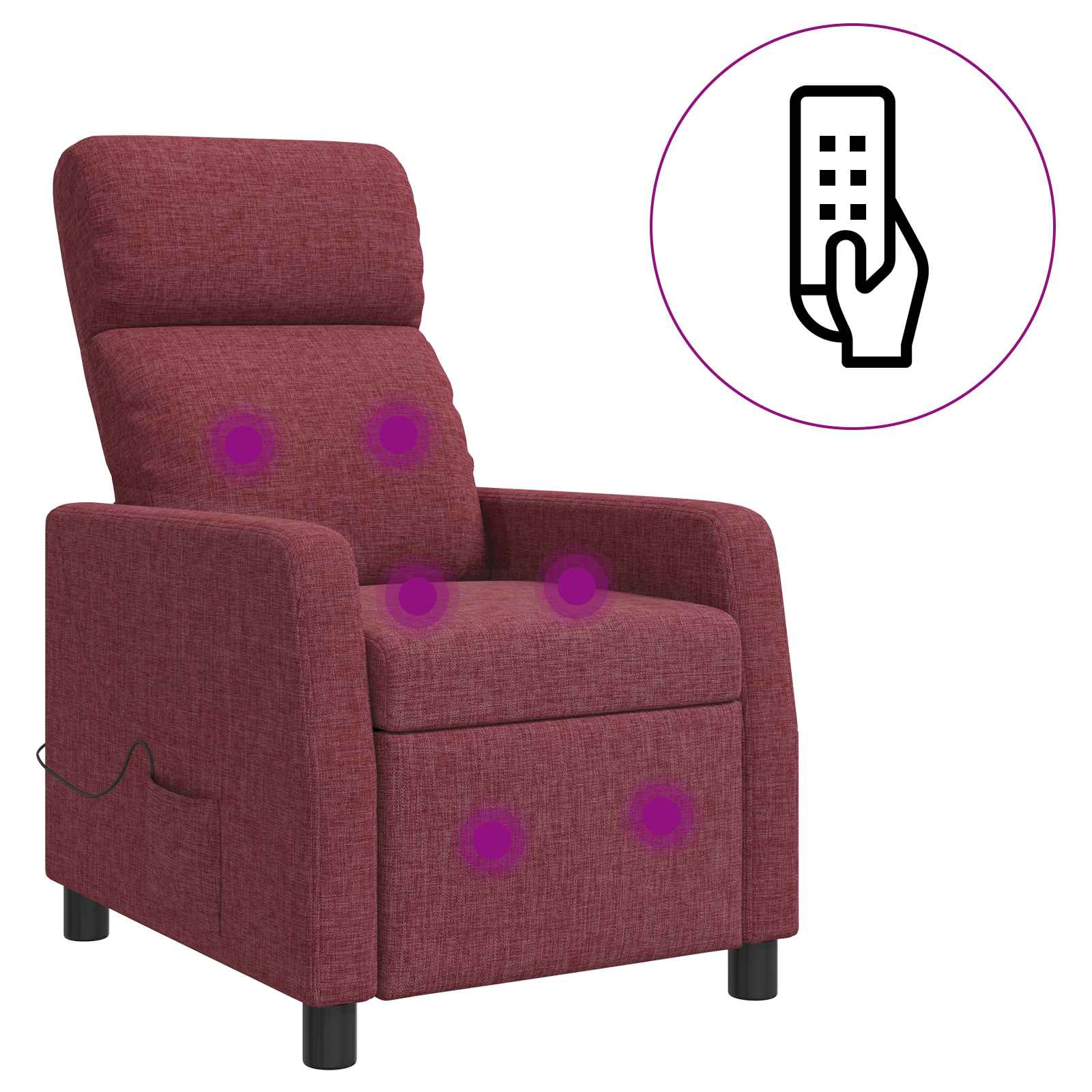 vidaXL Fotel masujący Czerwone wino tkanina