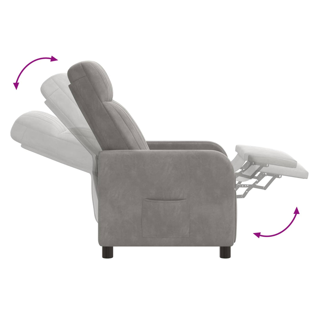 vidaXL Fotel recliner jasnoszary Welur
