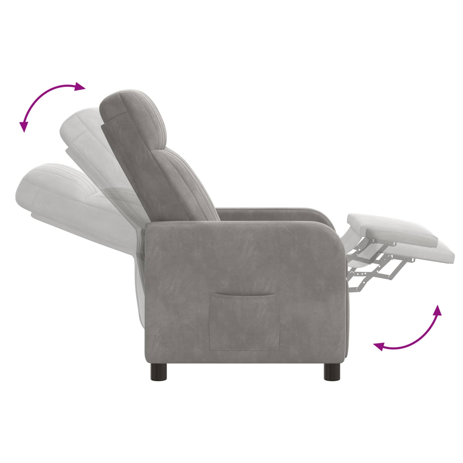 vidaXL Fotel recliner jasnoszary Welur