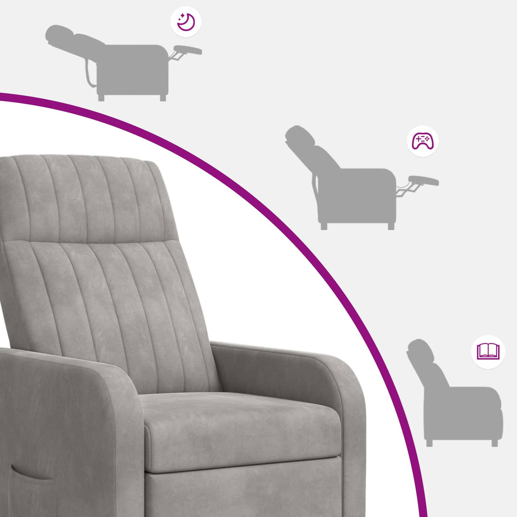 vidaXL Fotel recliner jasnoszary Welur