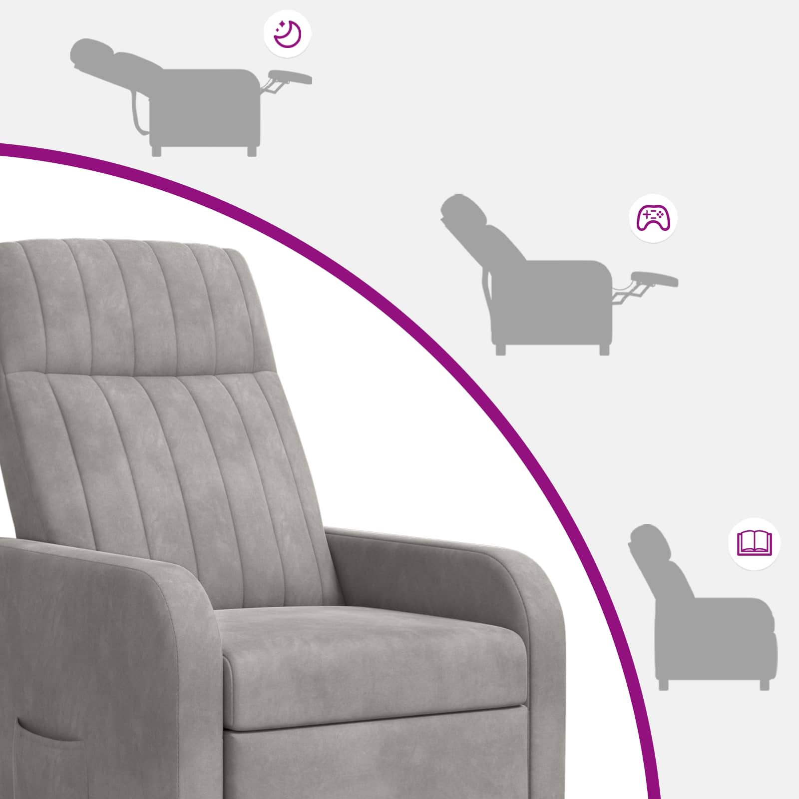 vidaXL Fotel recliner jasnoszary Welur