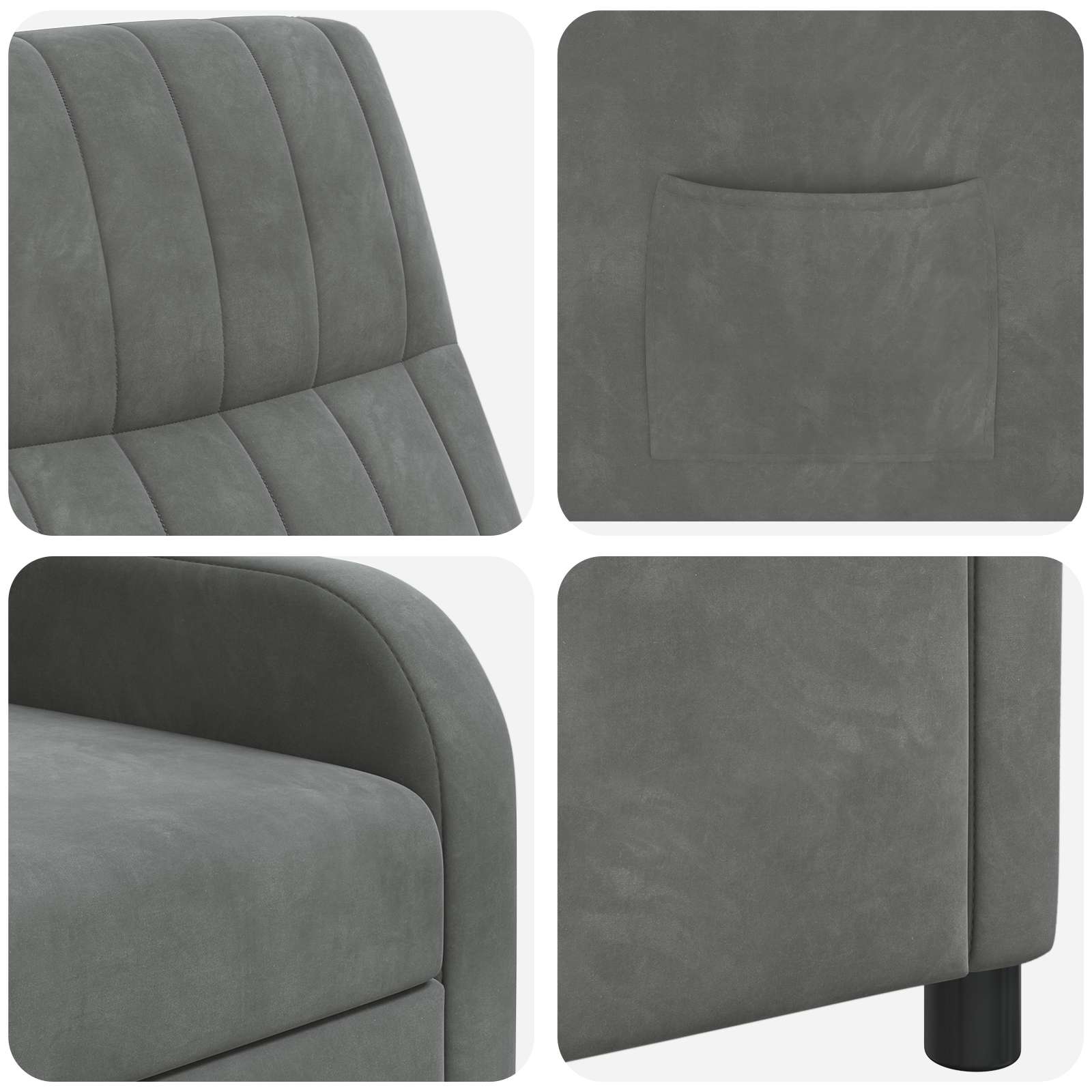 vidaXL Fotel recliner ciemnoszary Welur