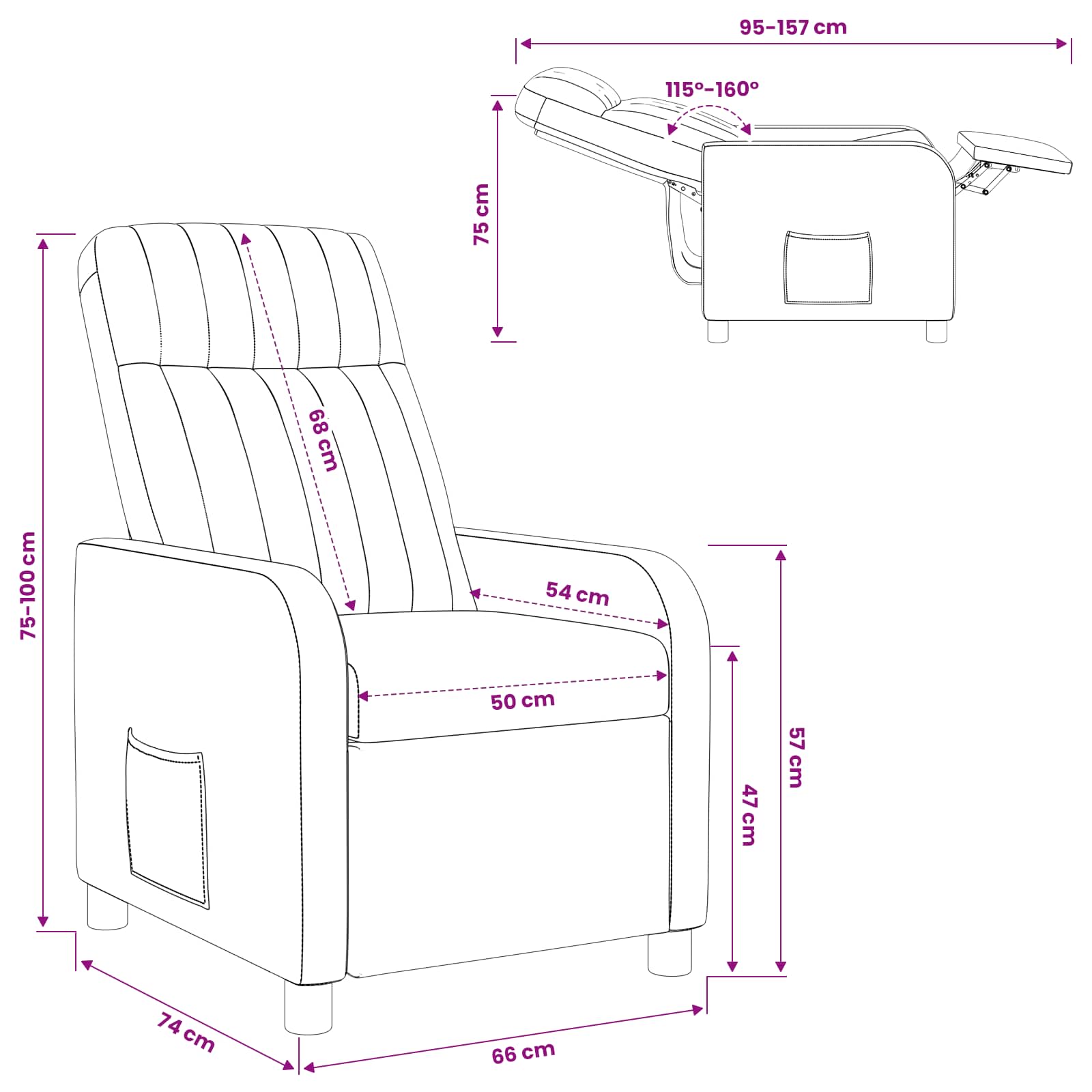 vidaXL Fotel recliner ciemnoszary Welur