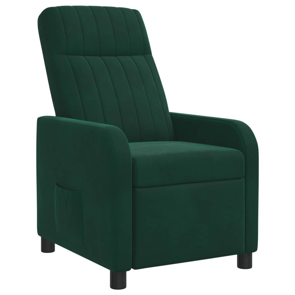 vidaXL Fotel recliner Ciemnozielony Welur