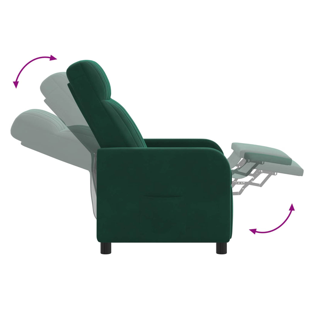 vidaXL Fotel recliner Ciemnozielony Welur