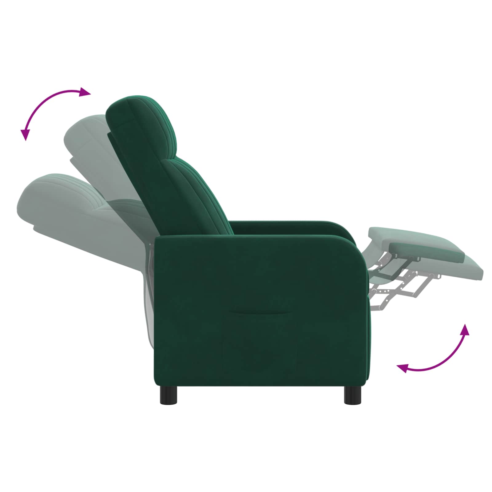 vidaXL Fotel recliner Ciemnozielony Welur