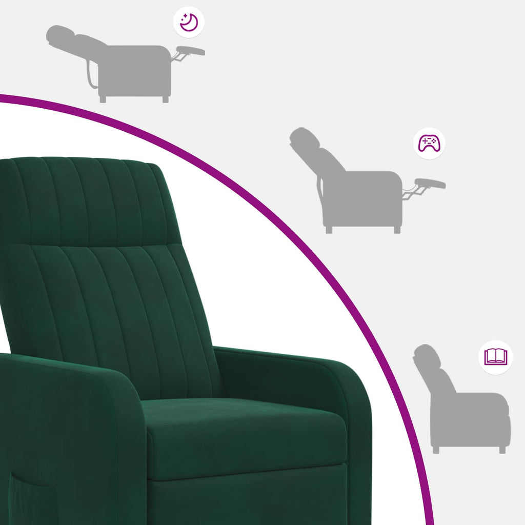 vidaXL Fotel recliner Ciemnozielony Welur