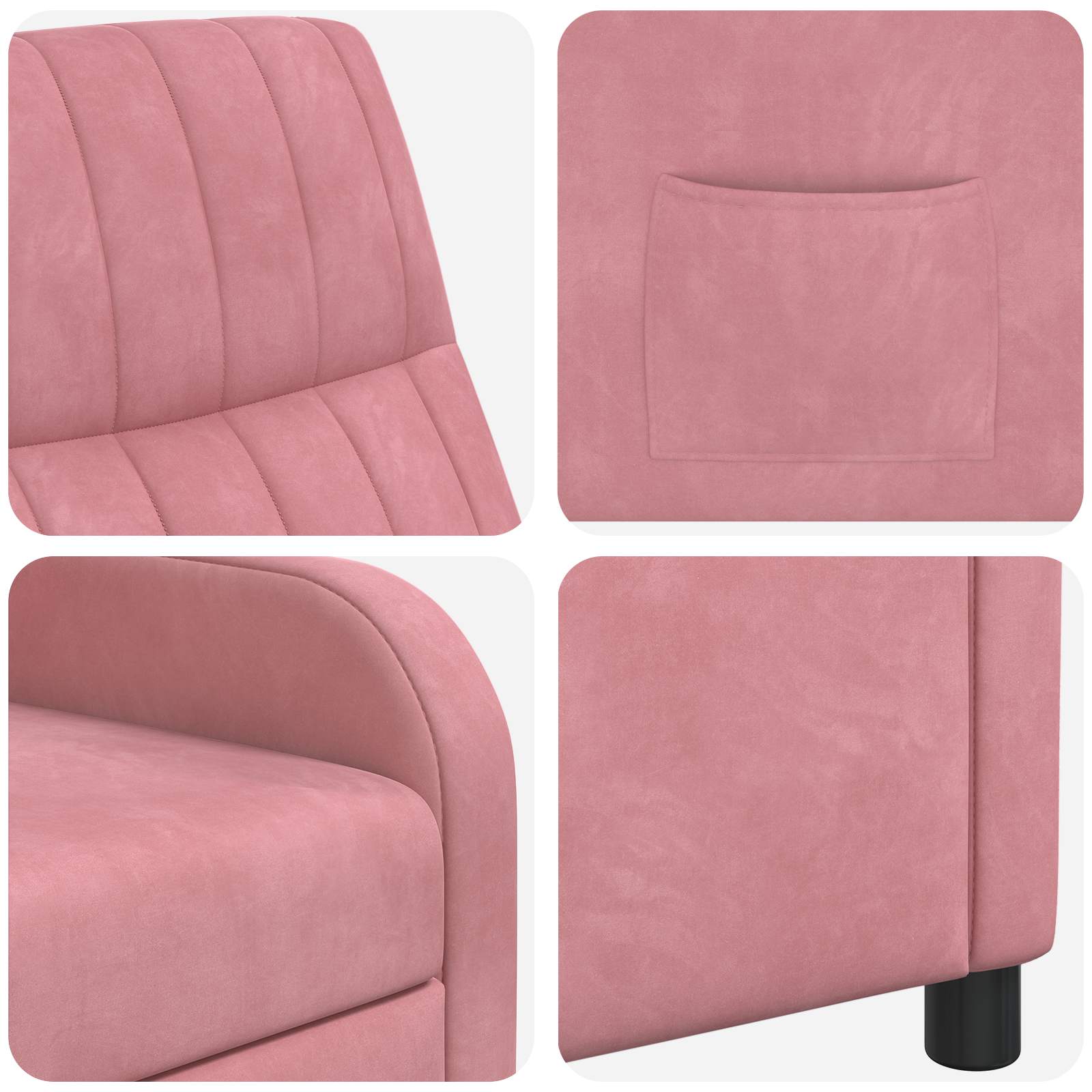vidaXL Fotel recliner różowy Welur
