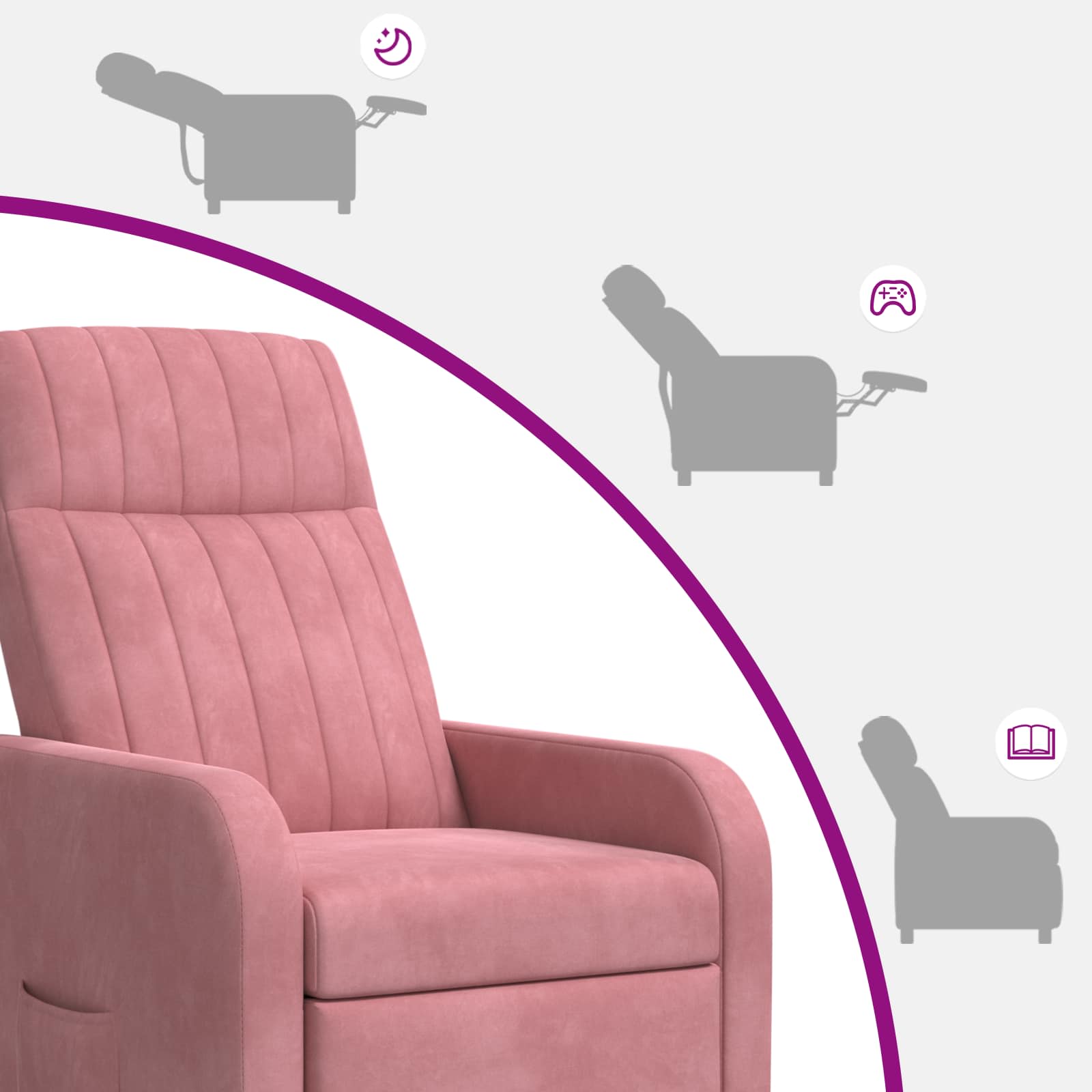 vidaXL Fotel recliner różowy Welur