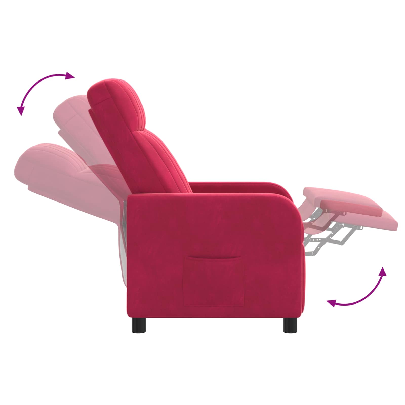vidaXL Fotel recliner Czerwone wino Welur