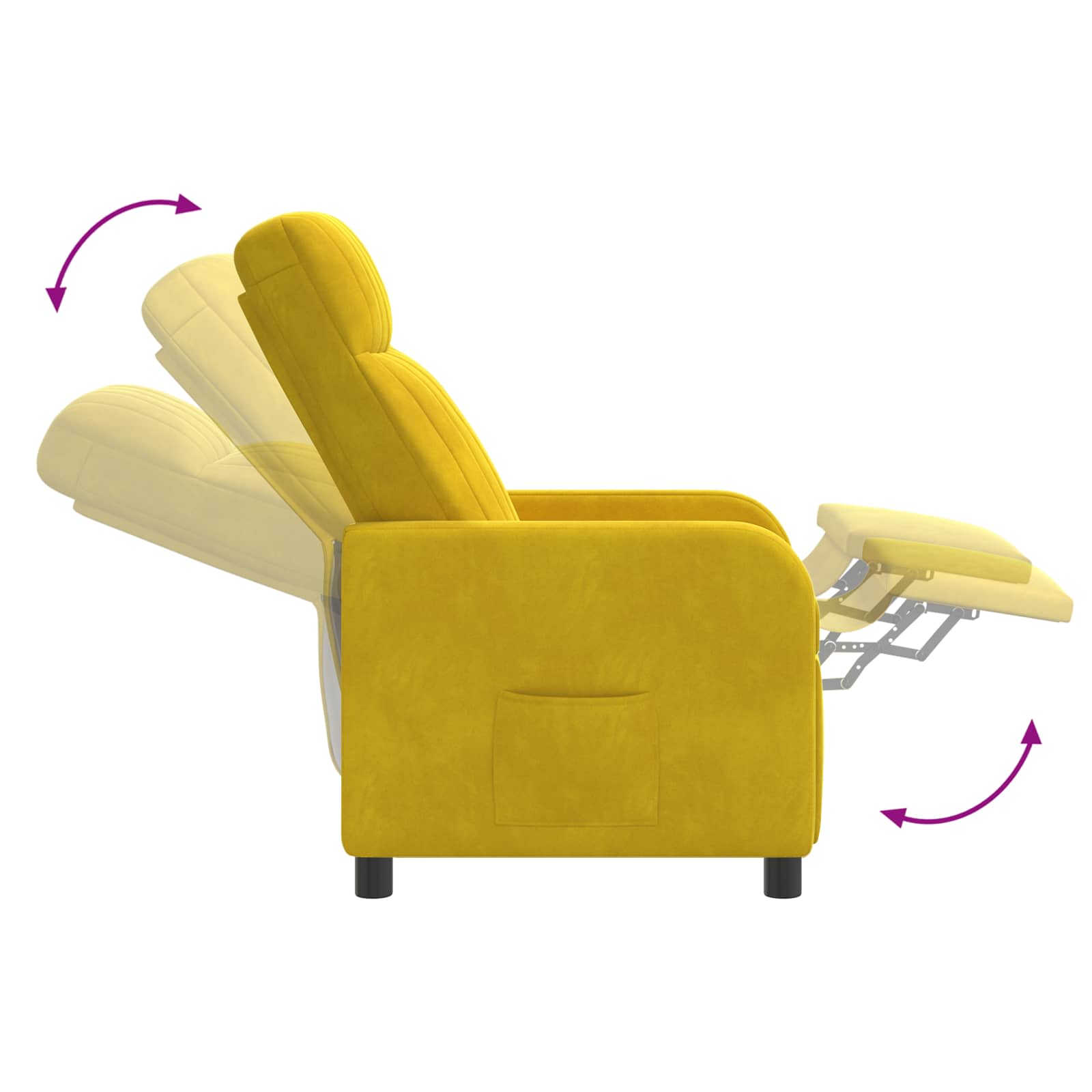 vidaXL Fotel recliner żółty Welur