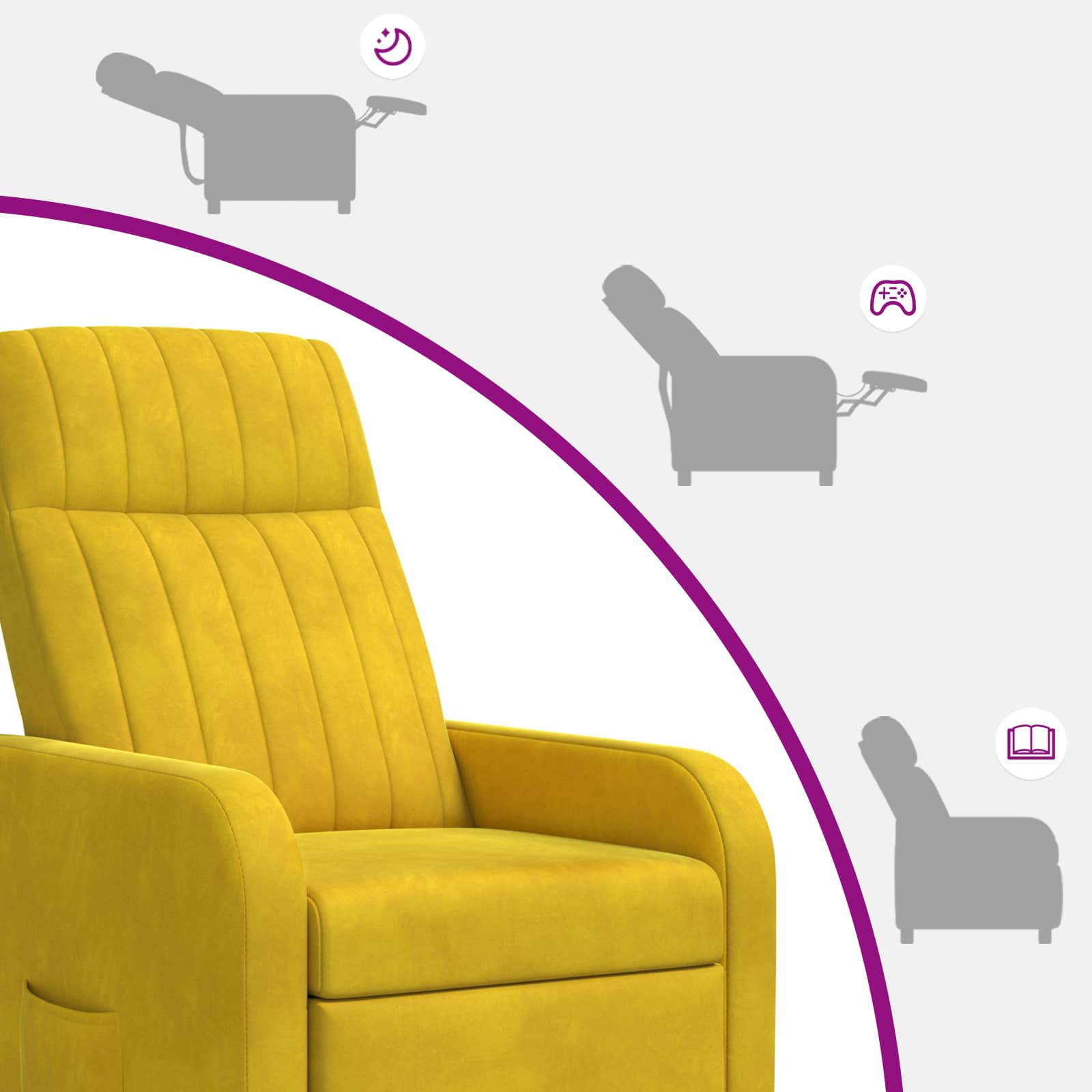 vidaXL Fotel recliner żółty Welur