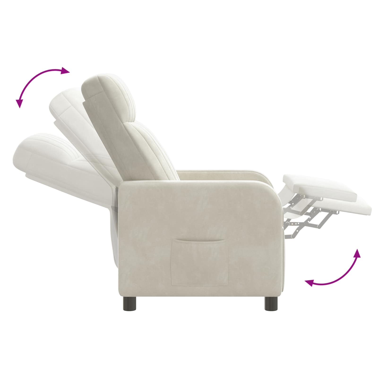 vidaXL Fotel recliner kremowy Welur