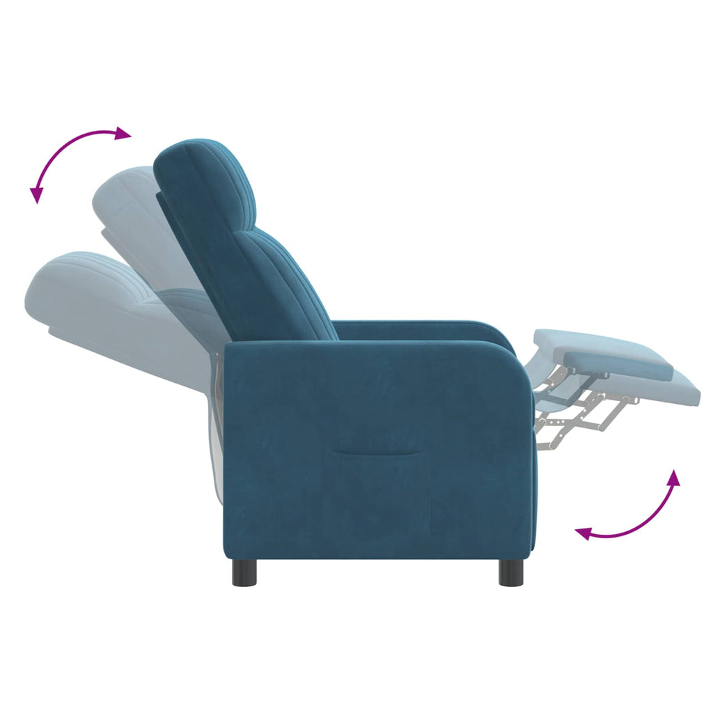 vidaXL Fotel recliner niebieski Welur