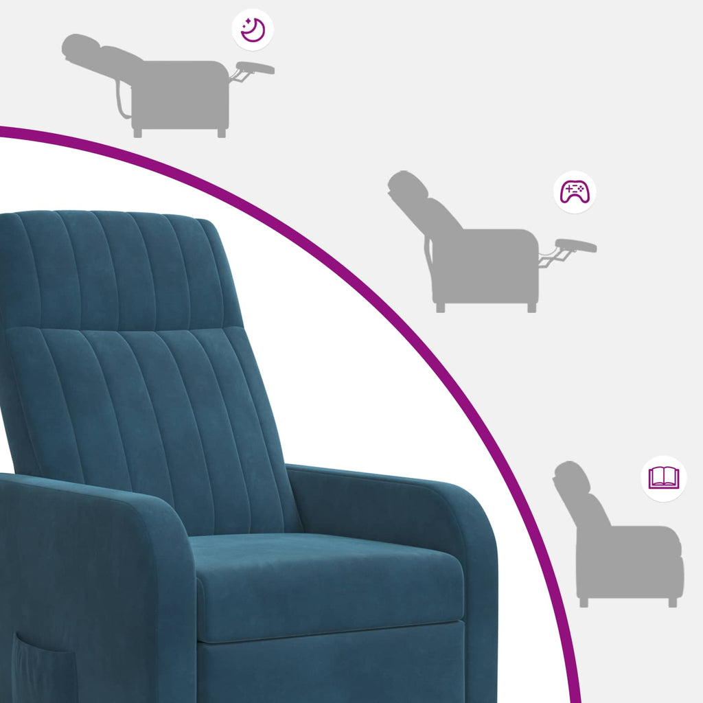 vidaXL Fotel recliner niebieski Welur