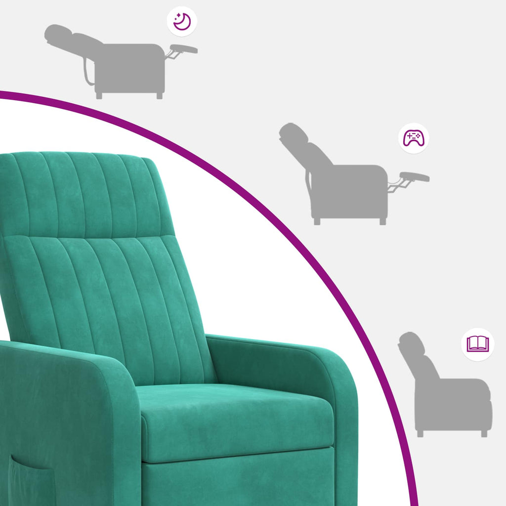 vidaXL Fotel recliner Turkusowy Welur