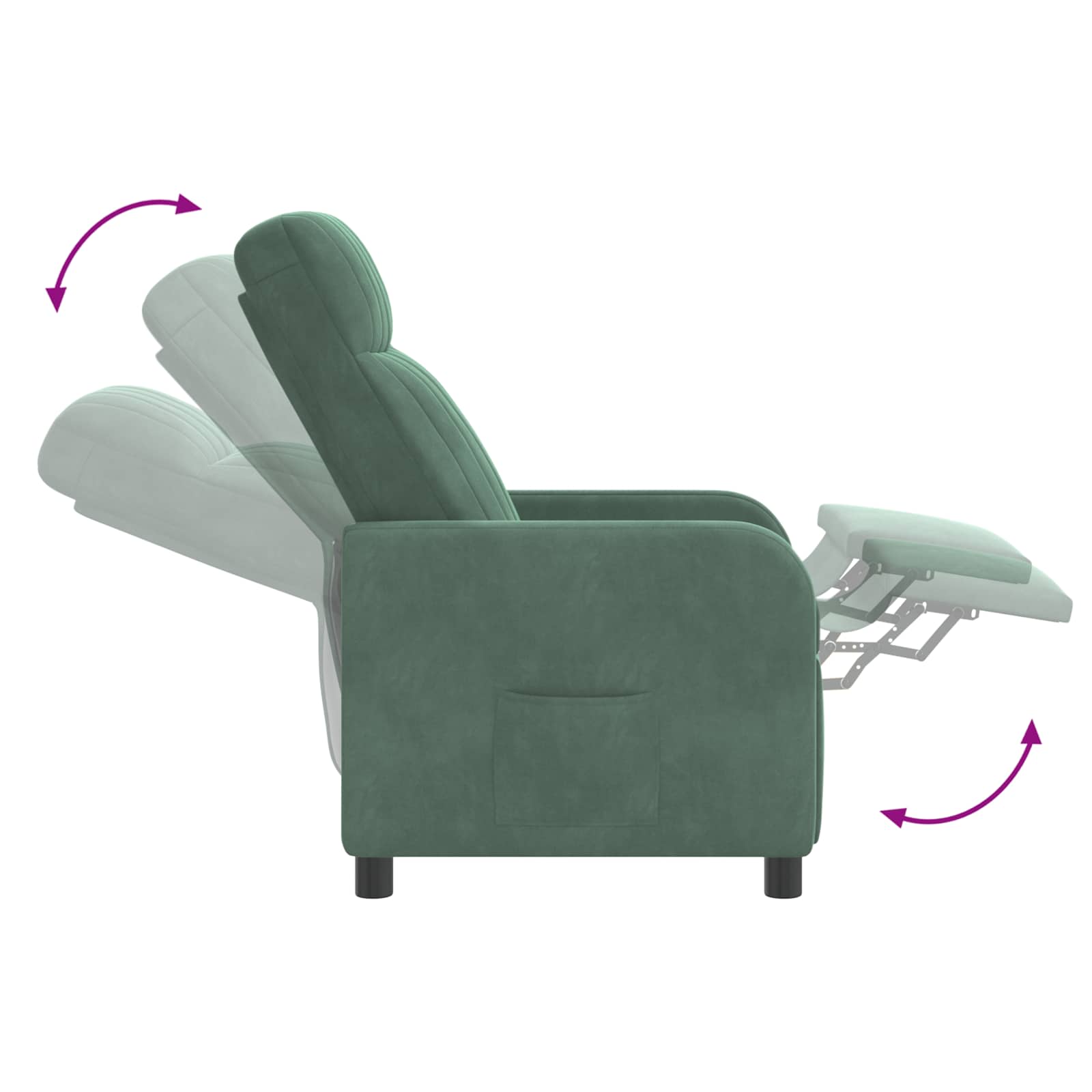 vidaXL Fotel recliner Zielony morski Welur
