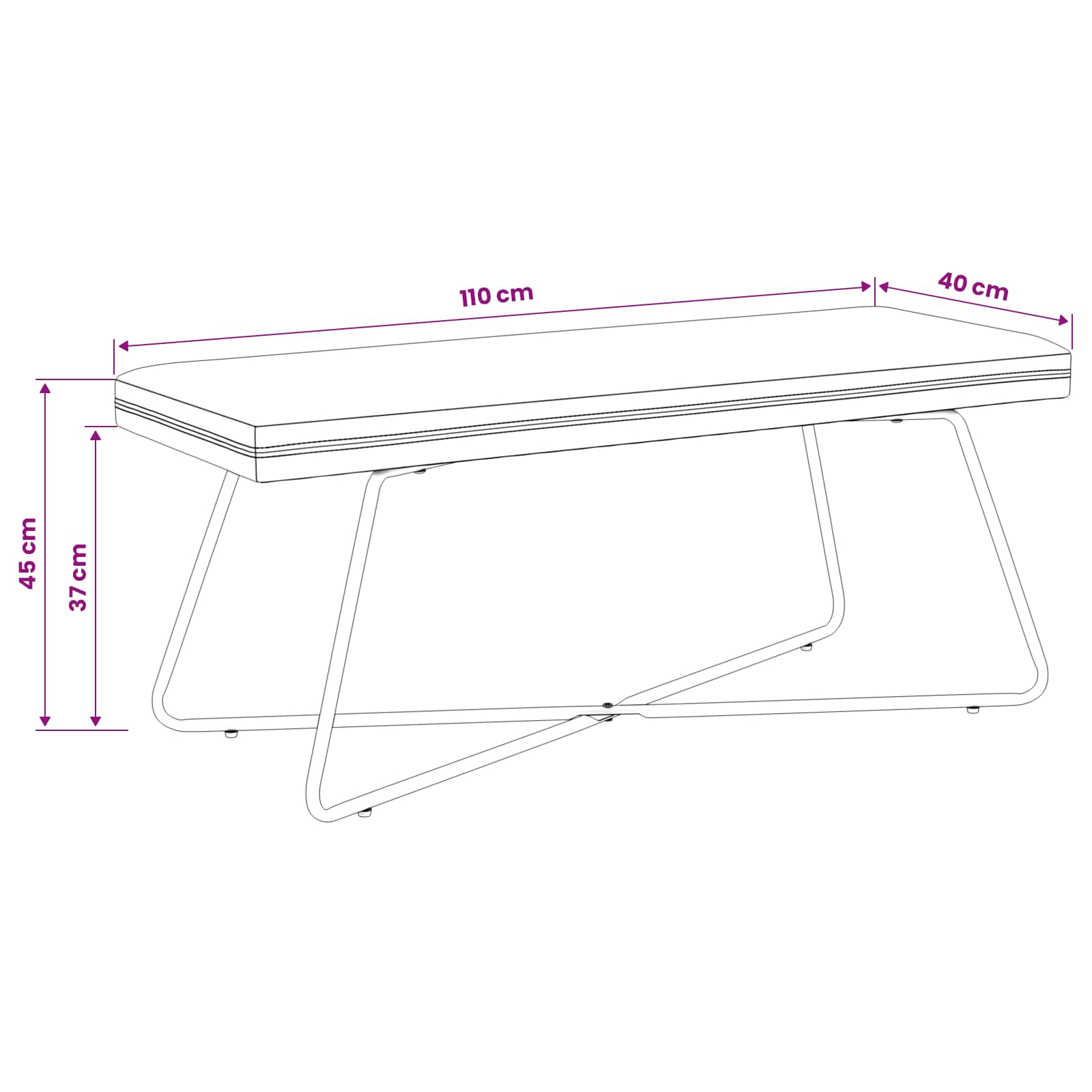 vidaXL ławka Czerwone wino 110 x 40 x 45 cm Welur