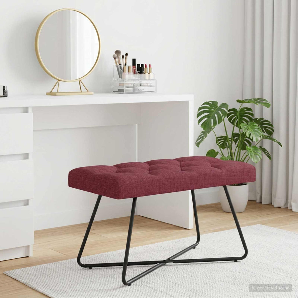 vidaXL Ławka z guzikami Czerwone wino 80 x 40 x 46 cm tkanina