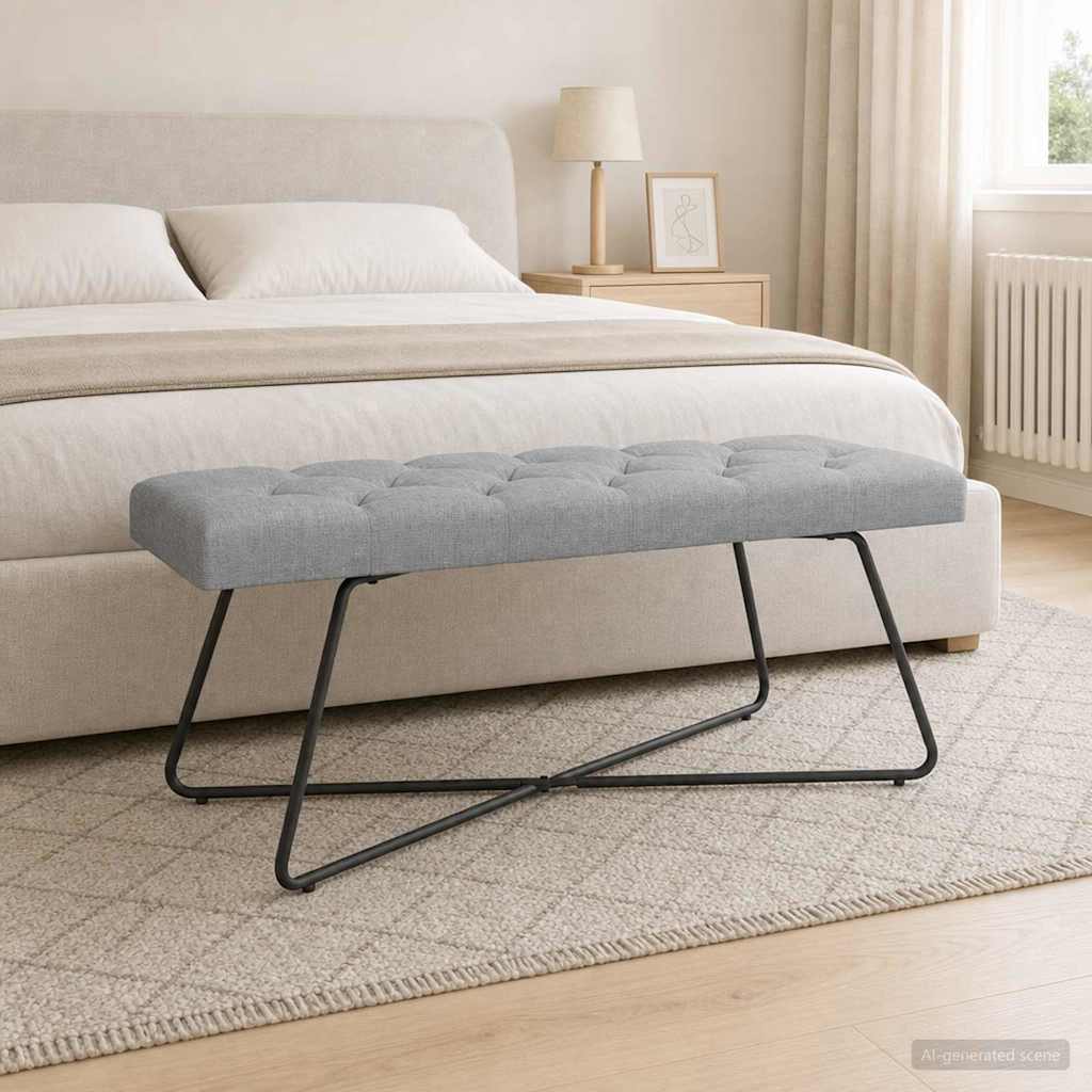 vidaXL Ławka z guzikami jasnoszary 110 x 40 x 46 cm tkanina