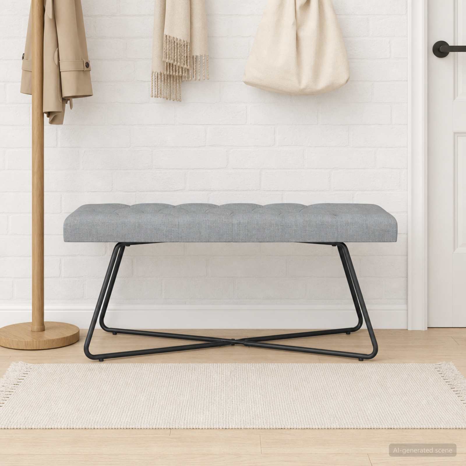 vidaXL Ławka z guzikami jasnoszary 110 x 40 x 46 cm tkanina