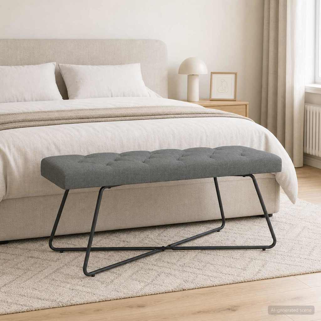 vidaXL Ławka z guzikami ciemnoszary 110 x 40 x 46 cm tkanina