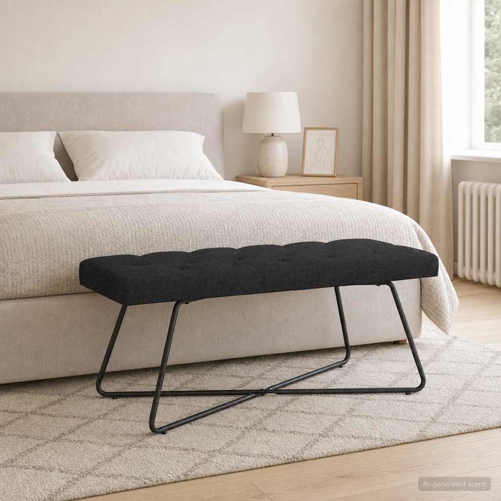 vidaXL Ławka z guzikami Czarny 110 x 40 x 46 cm tkanina