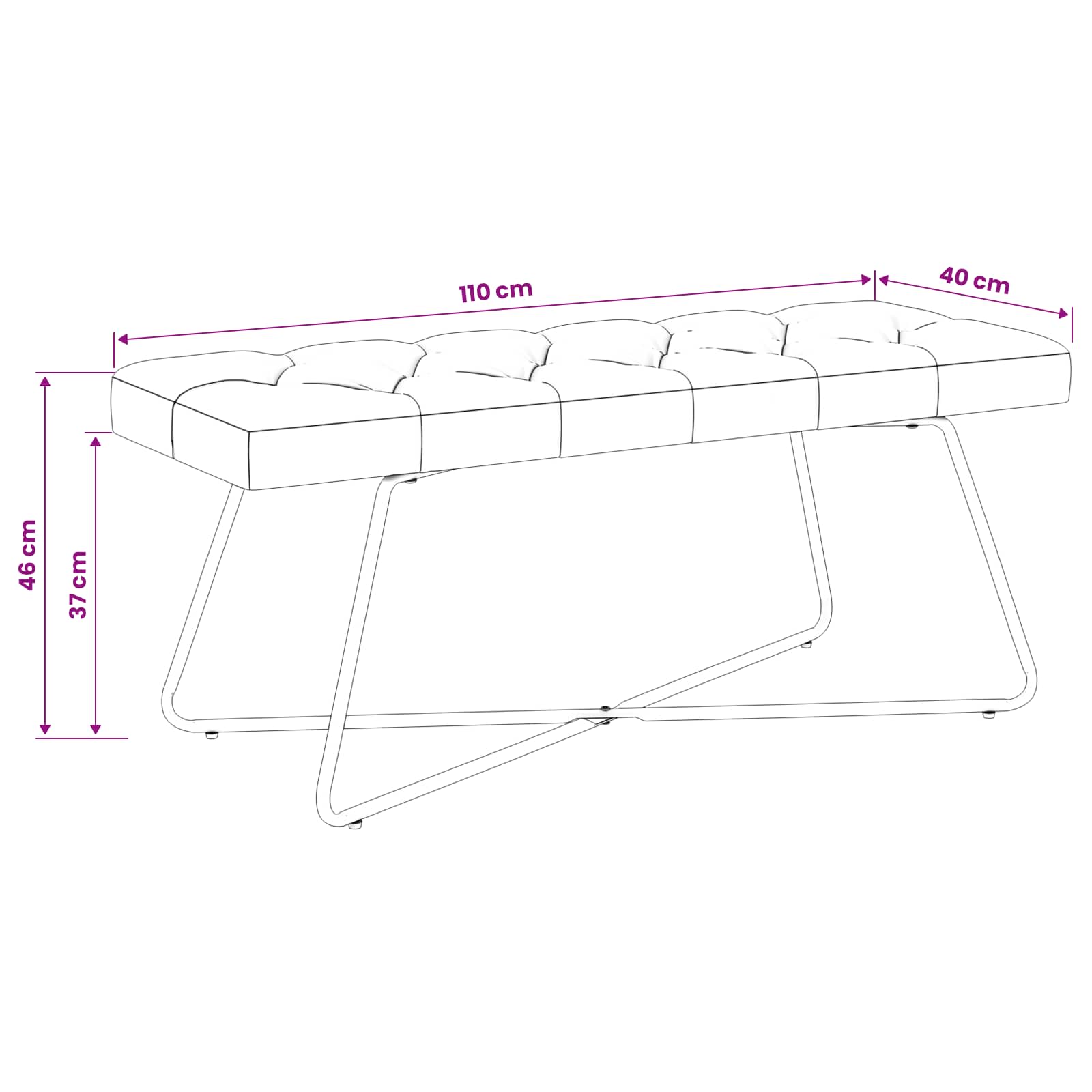vidaXL Ławka z guzikami Biały 110 x 40 x 46 cm tkanina