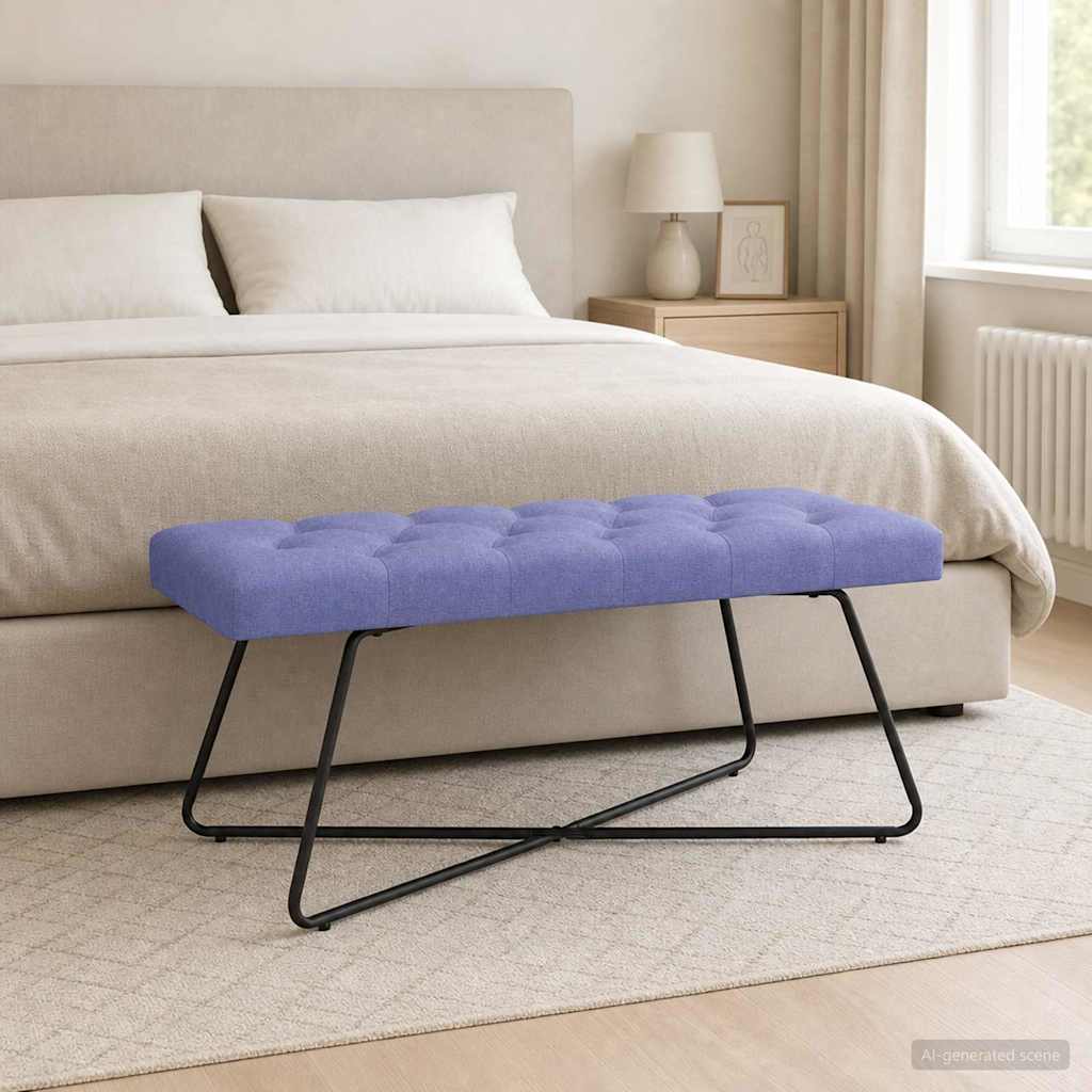 vidaXL Ławka z guzikami Niebieski dżins 110 x 40 x 46 cm tkanina