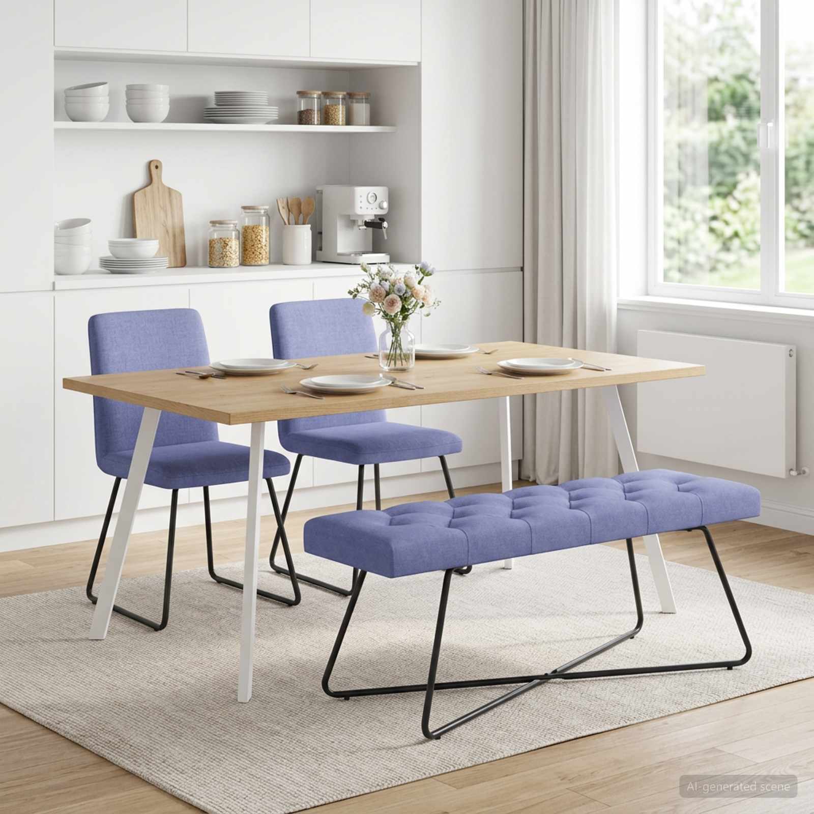vidaXL Ławka z guzikami Niebieski dżins 110 x 40 x 46 cm tkanina