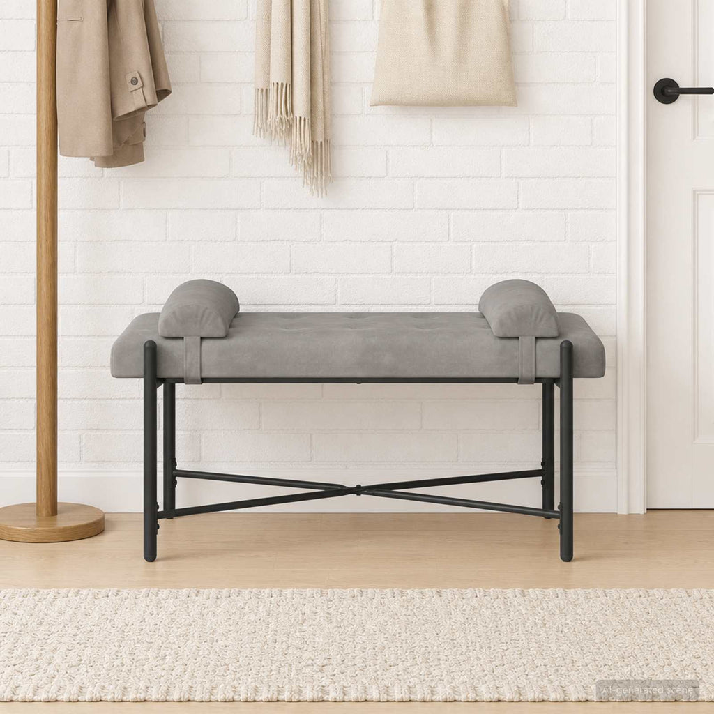 vidaXL Ławka z guzikami i poduszkami jasnoszary 110 x 40 x 46 cm Welur