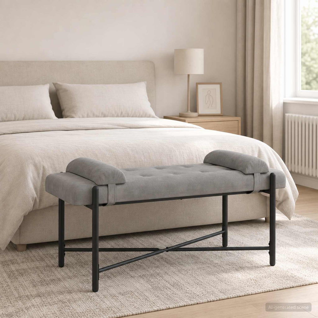 vidaXL Ławka z guzikami i poduszkami jasnoszary 110 x 40 x 46 cm Welur