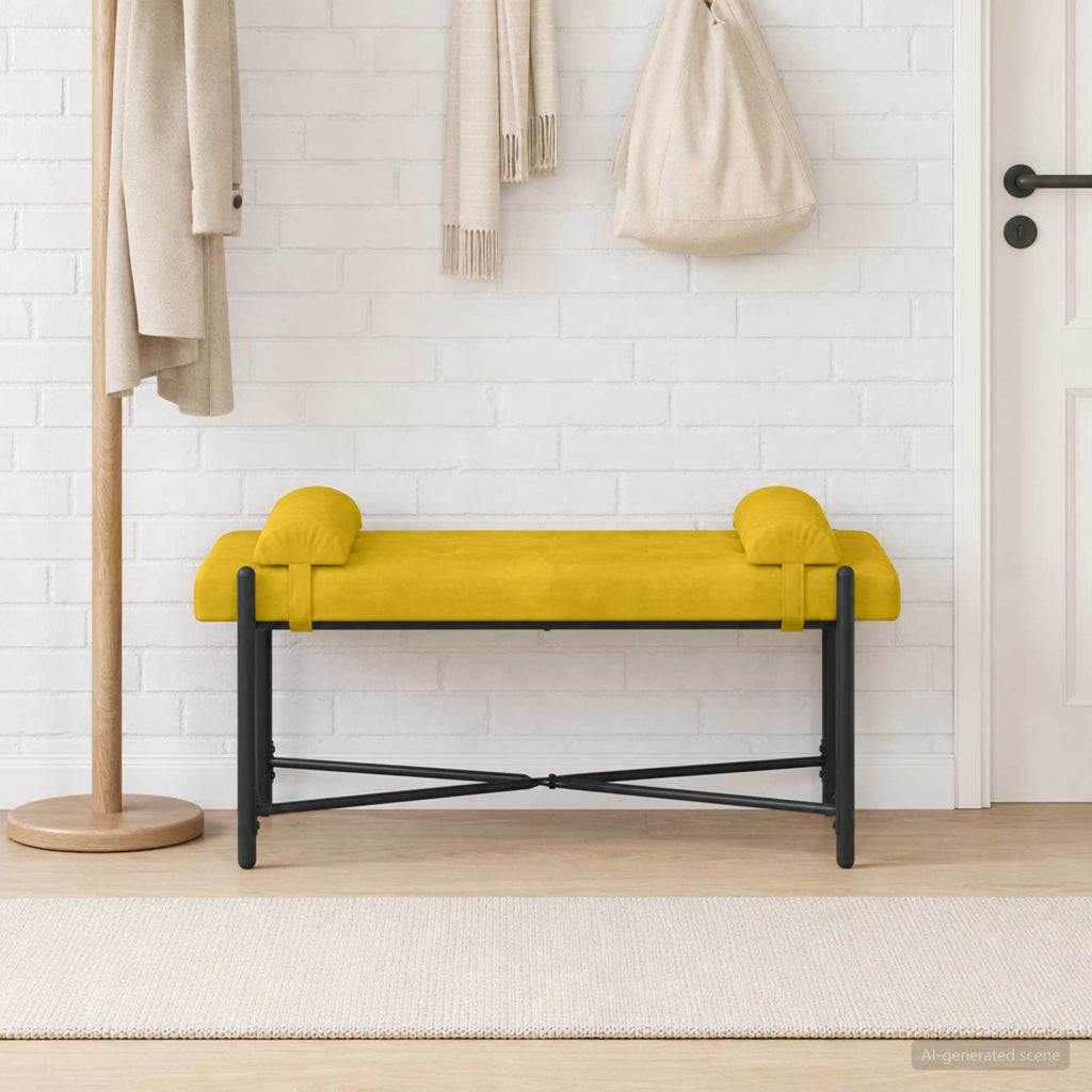 vidaXL Ławka z guzikami i poduszkami żółty 110 x 40 x 46 cm Welur