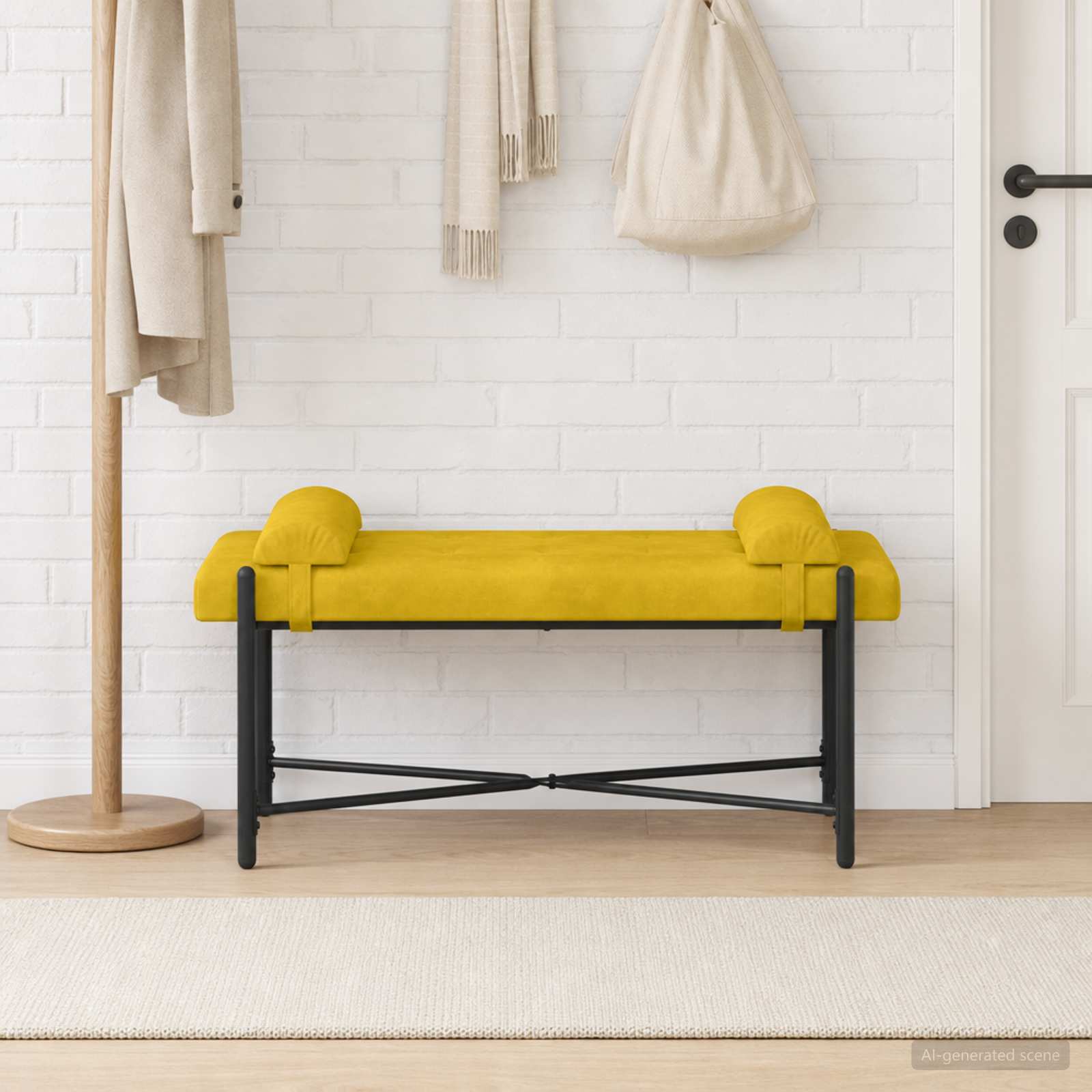 vidaXL Ławka z guzikami i poduszkami żółty 110 x 40 x 46 cm Welur