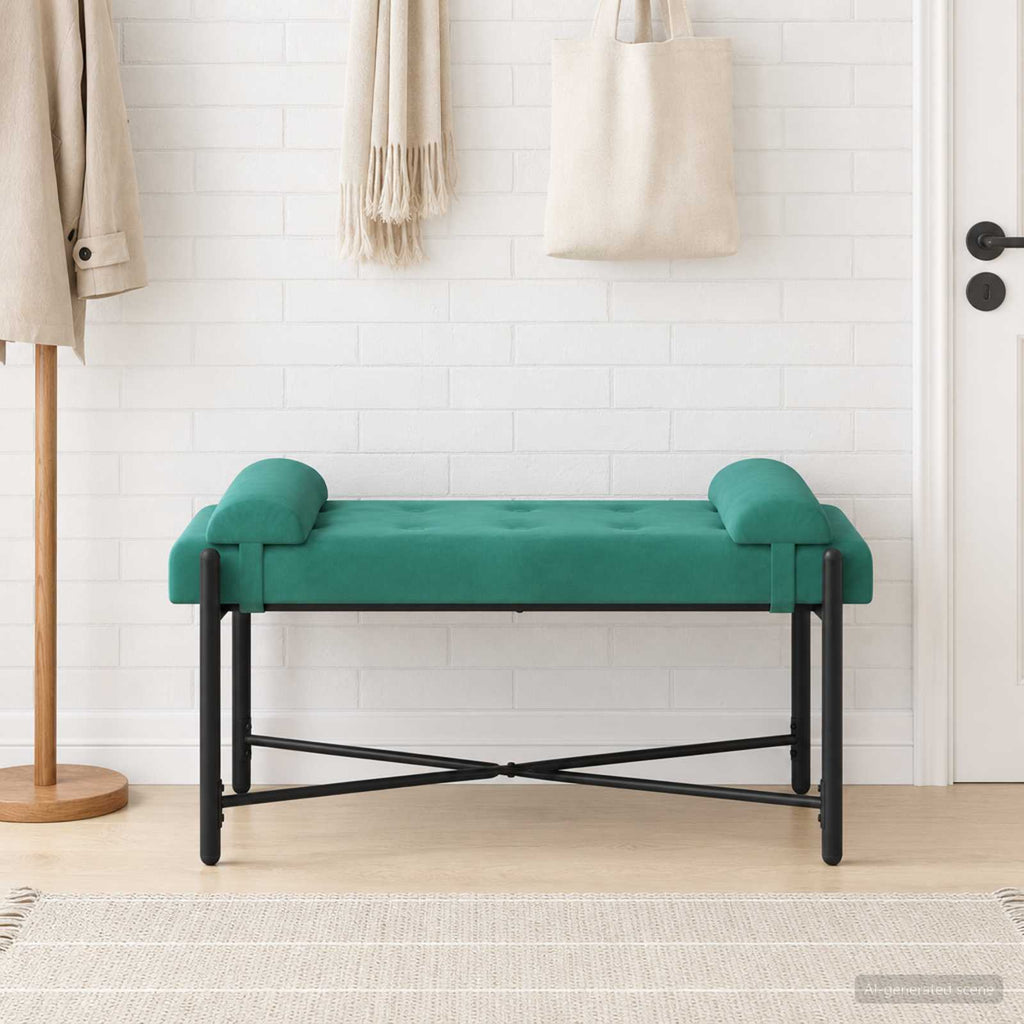 vidaXL Ławka z guzikami i poduszkami Turkusowy 110 x 40 x 46 cm Welur