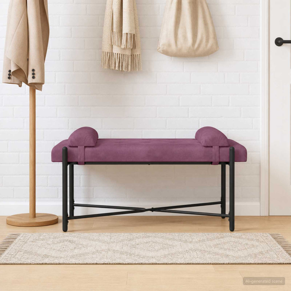 vidaXL Ławka z guzikami i poduszkami Fioletowy 110 x 40 x 46 cm Welur