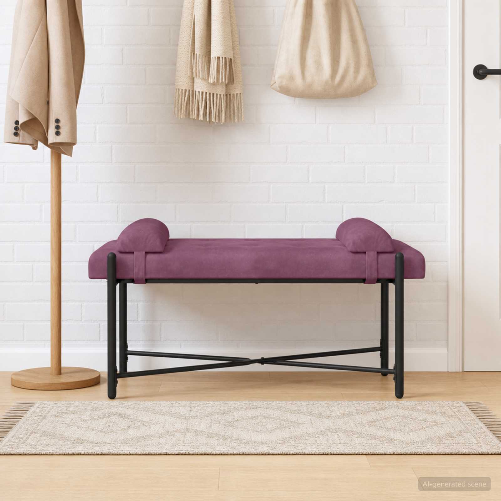 vidaXL Ławka z guzikami i poduszkami Fioletowy 110 x 40 x 46 cm Welur