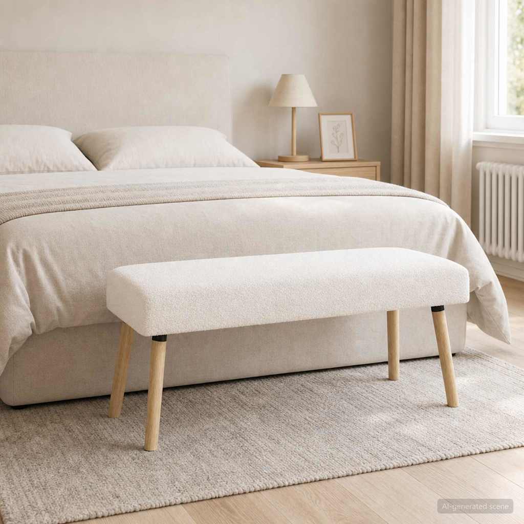 vidaXL ławka Gładki kremowy 110 x 40 x 46 cm Bouclé