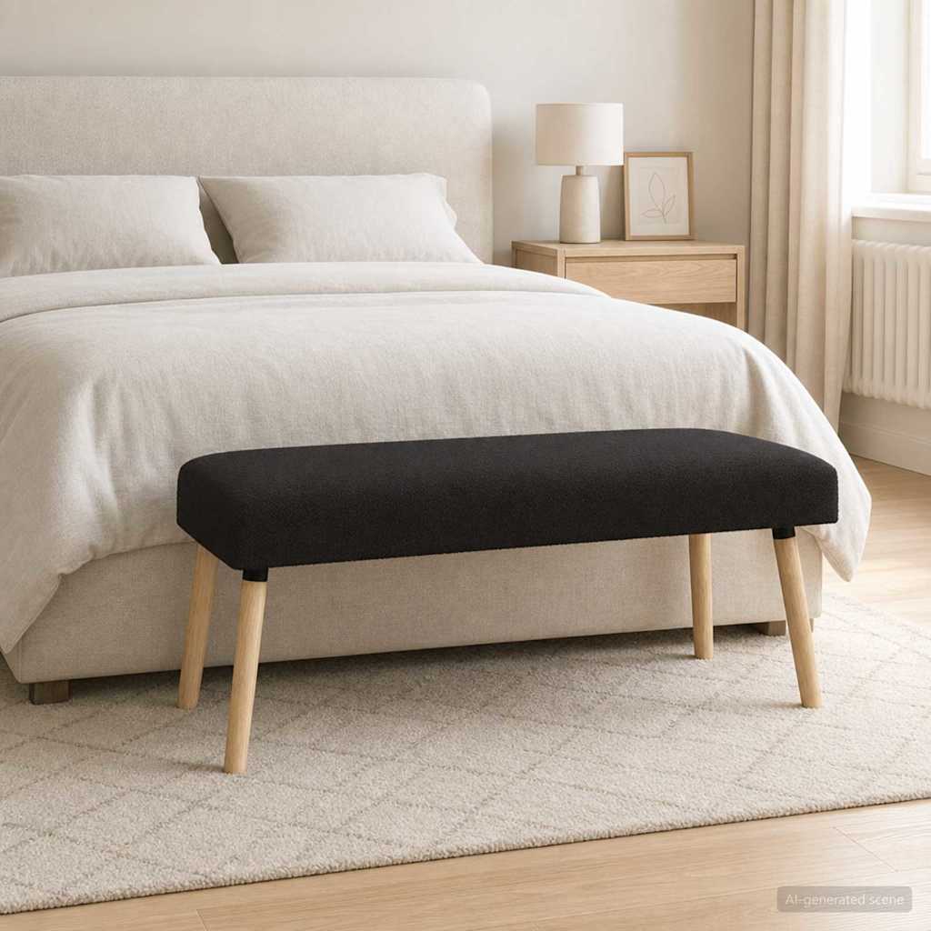 vidaXL ławka Gładki Czarny 110 x 40 x 46 cm Bouclé
