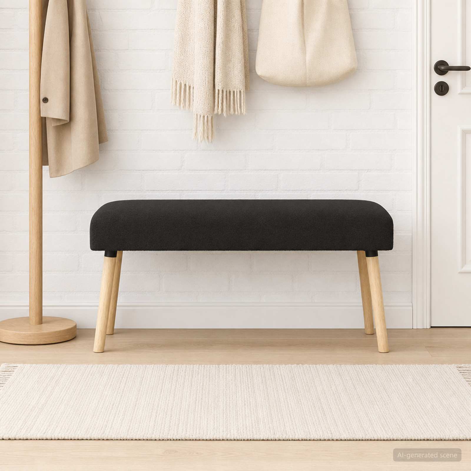 vidaXL ławka Gładki Czarny 110 x 40 x 46 cm Bouclé