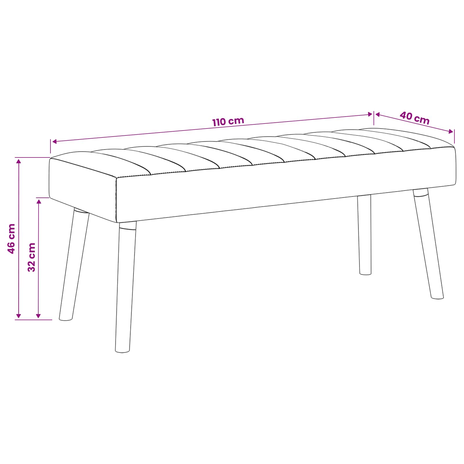 vidaXL Ławka z kanalikowym pikowaniem jasnoszary 110 x 40 x 46 cm