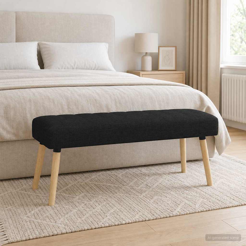 vidaXL Ławka z kanalikowym pikowaniem Czarny 110 x 40 x 46 cm tkanina