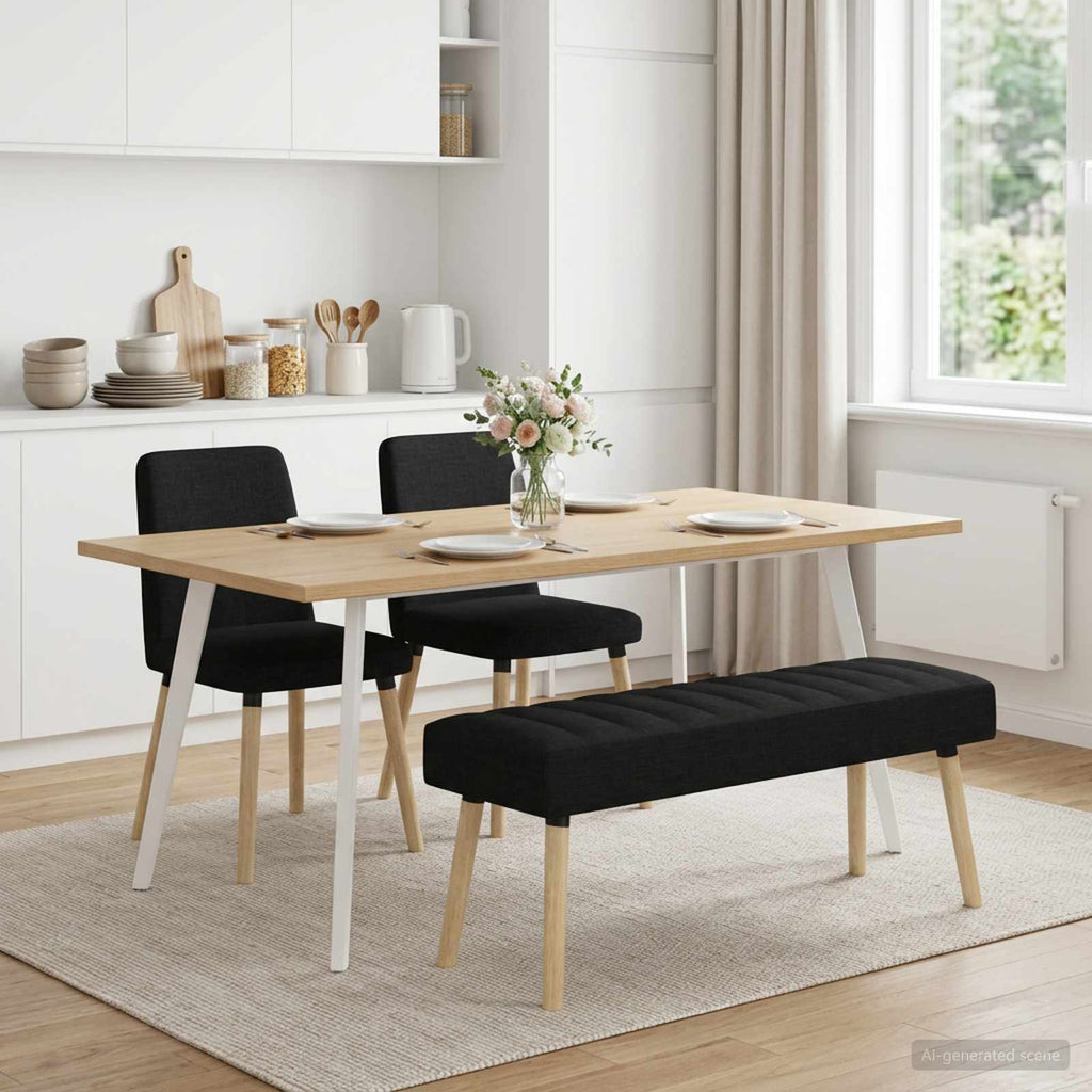 vidaXL Ławka z kanalikowym pikowaniem Czarny 110 x 40 x 46 cm tkanina
